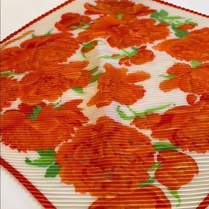 Hermès Orange Floral 100% Silk Pleated Scarf and Box Excellent RARE HTF